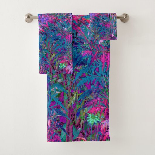 Abstrakt Psychedelic Rainbow Colors Foliage Garden Badhandtuch Set (Insitu)