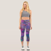 Abstrakt Psychedelic Rainbow Colors Foliage Garden Capri Leggings (Vorderseite)