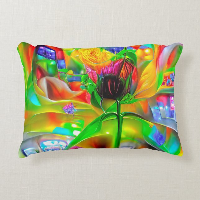 Abstrakt Psychedelische Blume Dekokissen (Vorderseite)