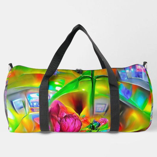 Abstrakt Psychedelische Blume Duffle Bag (Rückseite)