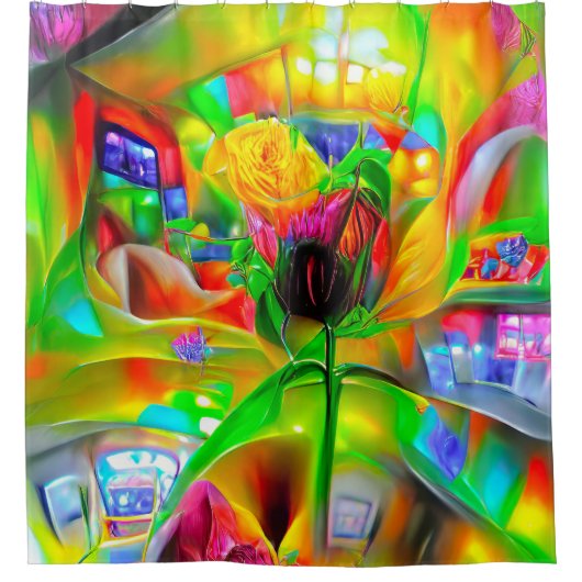 Abstrakt Psychedelische Blume Duschvorhang (Vorderseite)