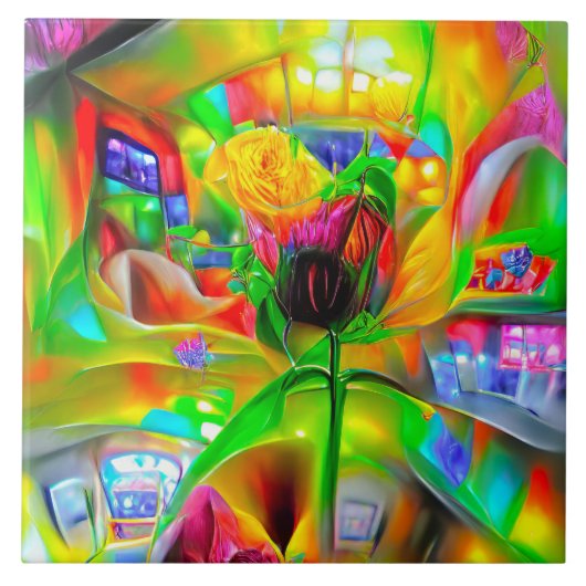 Abstrakt Psychedelische Blume Fliese (Vorderseite)