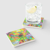 Abstrakt Psychedelische Blume Steinuntersetzer (Seitenansicht)