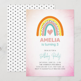 Abstrakt Rainbow Girls 3. Geburtstag Party Einladung