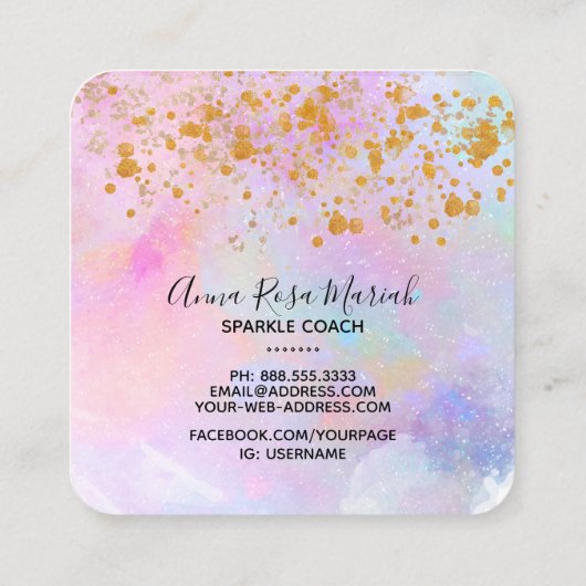*~* Abstrakt Rainbow Gold Sparkle Glitzer Quadratische Visitenkarte (Rückseite)