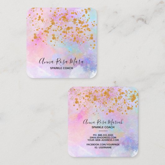 *~* Abstrakt Rainbow Gold Sparkle Glitzer Quadratische Visitenkarte (Vorne/Hinten)