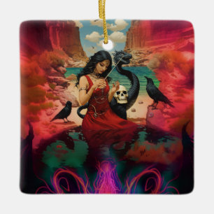 Abstrakt Raven Skull okkultiert Dunkle Hexe Kunst Keramikornament