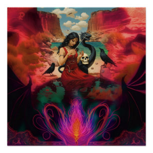 Abstrakt Raven Skull Witchy AI Art Semi Gloss Poster