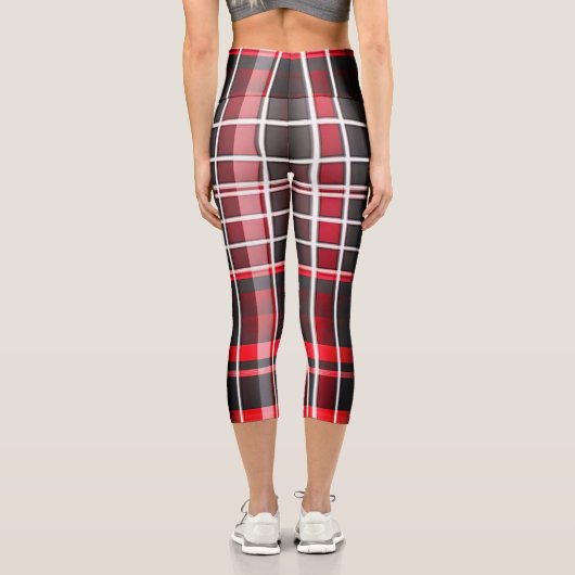 Abstrakt Red Black Kariert Populary Collection Capri Leggings (Rückseite)