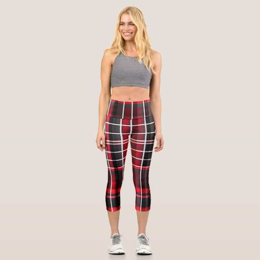 Abstrakt Red Black Kariert Populary Collection Capri Leggings (Vorderseite)