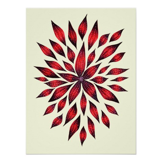 Abstrakt Red Blume Doodle Zeichnend Poster (Vorderseite)
