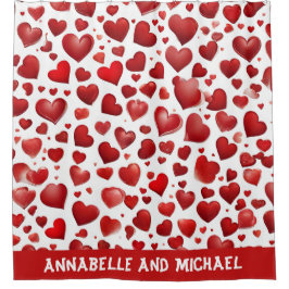 Abstrakt Red Liebe Hearts Couple Name Valentine Duschvorhang