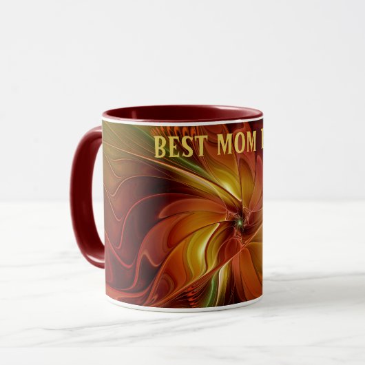 Abstrakt Red Orange Brown Green Blume Best Mama Tasse (Vorderseite Links)