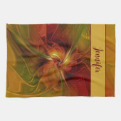 Abstrakt Red Orange Brown Green Blume Name Geschirrtuch (Horizontal)