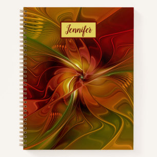 Abstrakt Red Orange Green Fraktal Art Blumen name Notizblock