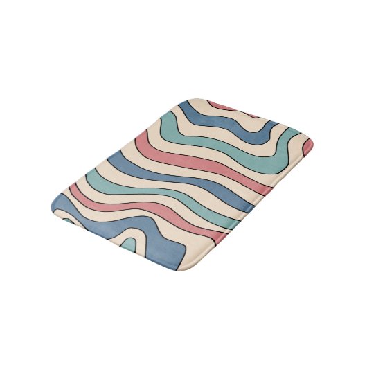Abstrakt Retro 70er Marble Blue Red Groovtern Must Badematte (Schrägansicht)