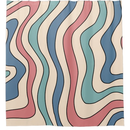 Abstrakt Retro 70er Marble Blue Red Groovtern Must Duschvorhang (Vorderseite)