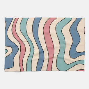 Abstrakt Retro 70er Marble Blue Red Groovtern Must Geschirrtuch