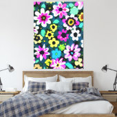 Abstrakt Retro Boho Spring Flowers Viva Magenta Leinwanddruck (Insitu (Schlafzimmer))