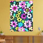 Abstrakt Retro Boho Spring Flowers Viva Magenta Leinwanddruck (Insitu (Wohnzimmer))