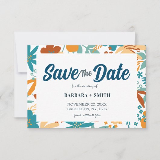 Abstrakt Retro Charm Bright Fett Wildblume Save The Date (Vorderseite)