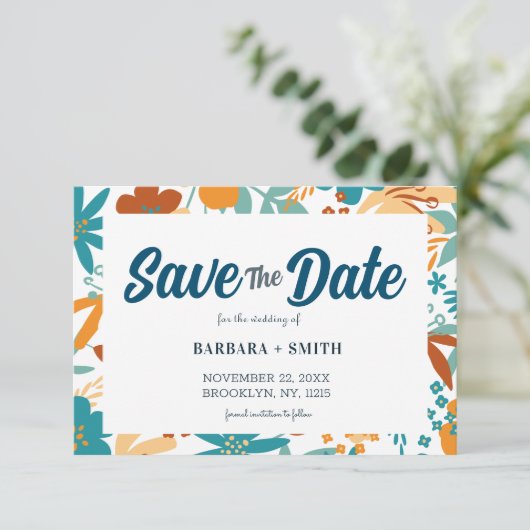 Abstrakt Retro Charm Bright Fett Wildblume Save The Date (Stehend Vorderseite)