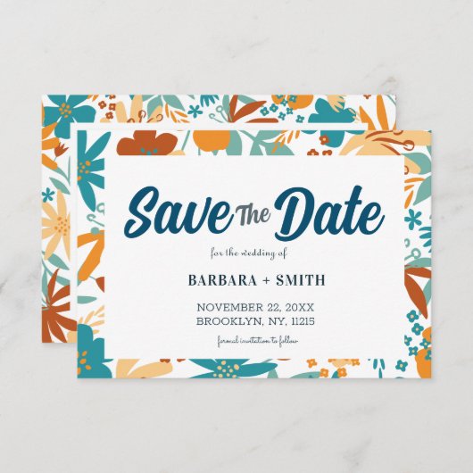 Abstrakt Retro Charm Bright Fett Wildblume Save The Date (Vorne/Hinten)