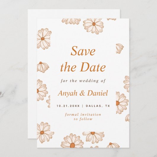 Abstrakt Retro Daisy Muster floral Minimalistisch Save The Date (Vorne/Hinten)