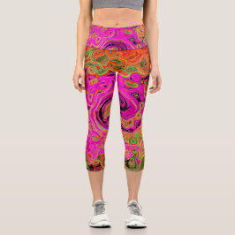 Abstrakt Retro Liquid Swirl Capri Leggings