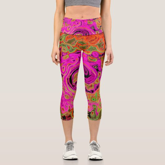 Abstrakt Retro Liquid Swirl Capri Leggings (Vorderseite)
