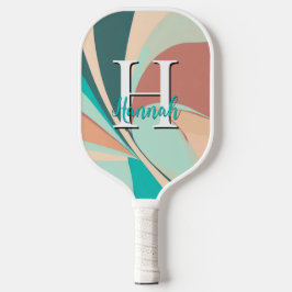 Abstrakt Retro Modern Peach Aqua Aquamarin Monogra Pickleball Schläger