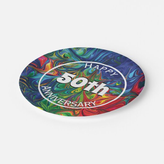 Abstrakt Retro Psychedelic Happy 50. Custom Pappteller (Schrägansicht)