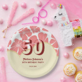 Abstrakt Retro Red Chamomile Blume Geburtstag Pappteller (Party)