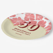 Abstrakt Retro Red Chamomile Blume Geburtstag Pappteller (Schrägansicht)