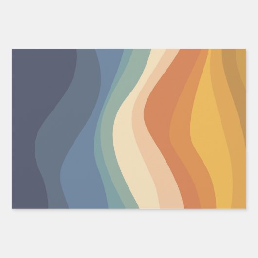 Abstrakt Retro Regenbogen Streifen 60er 70er Wave Geschenkpapier Set (Vorderseite 3)