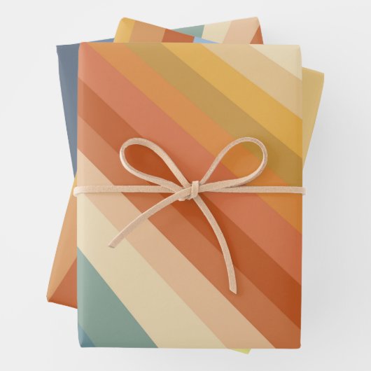 Abstrakt Retro Regenbogen Streifen 60er 70er Wave  Geschenkpapier Set (Beispiel)