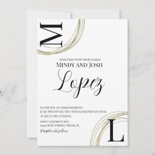 Abstrakt Rings Imitate Gold Black Script Hochzeit Einladung