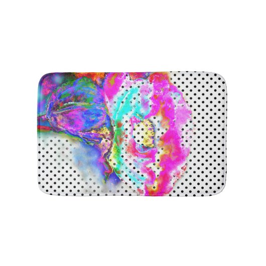 Abstrakt rosa, aquamarine, florale Polka-Punkte Badematte (Vorderseite)