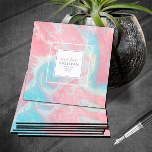 Abstrakt rosa/blau-ID797, flüssige Farbe Quadratische Visitenkarte