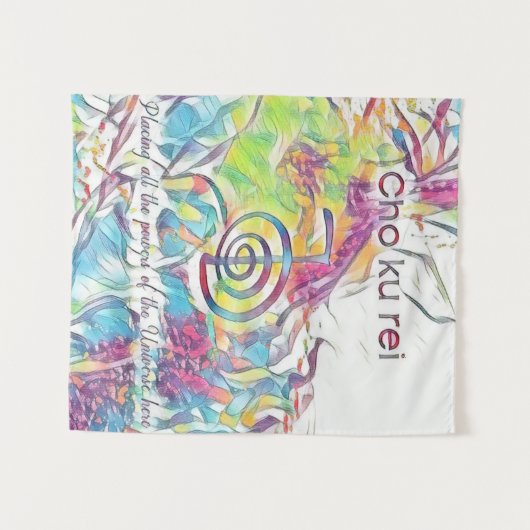  Abstrakt rosa, blaugrünes Reiki Symbol Cho Ku Rei Wandteppich (Vorderseite (Horizontal))