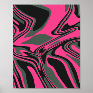 Abstrakt-rosa, dunkelgrün und Schwarz-Swirt-Kunst Poster
