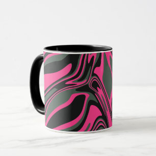 Abstrakt-rosa, dunkelgrün und Schwarz-Swirt-Kunst Tasse