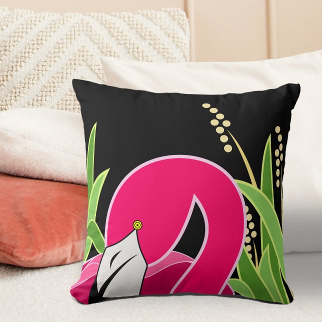 abstrakt rosa Flamingo auf schwarz Kissen (Von Creator hochgeladen)
