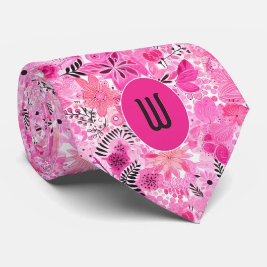 Abstrakt rosa Floral Monogramm Krawatte (Gerollt)