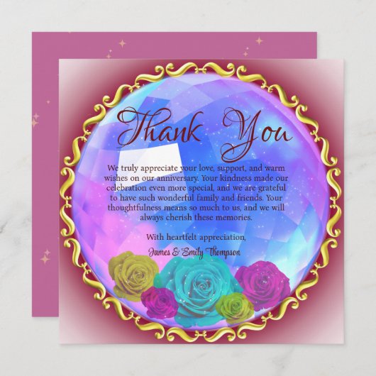 Abstrakt-rosa-floraler Kristallfest Dankeskarte (Vorne/Hinten)