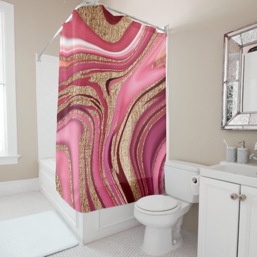 Abstrakt rosa Flüssig-Marmor mit Glitzer Duschvorhang (Beispiel)