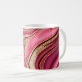 Abstrakt rosa Flüssig-Marmor mit Glitzer Kaffeetasse (VorderseiteRechts)