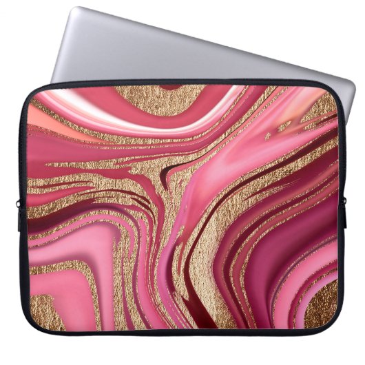 Abstrakt rosa Flüssig-Marmor mit Glitzer Laptopschutzhülle (Vorderseite)