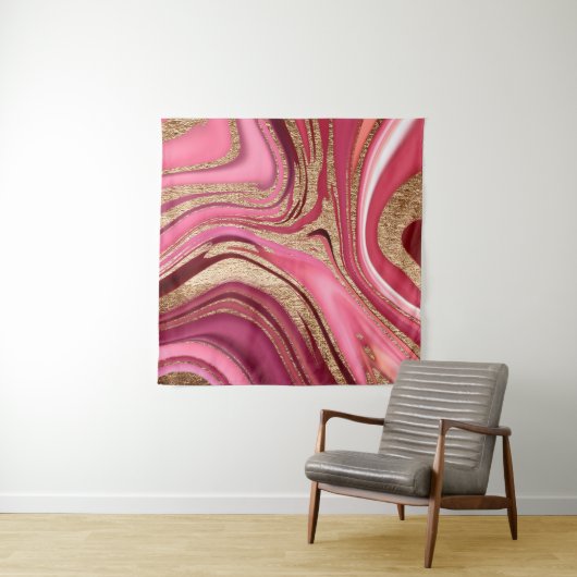 Abstrakt rosa Flüssig-Marmor mit Glitzer Wandteppich (Beispiel (Horizontal))