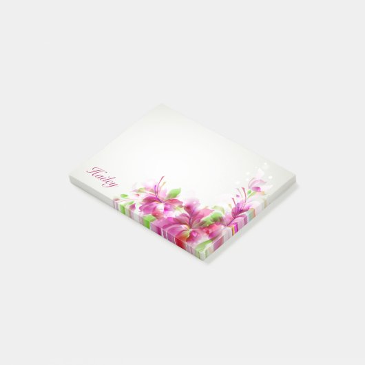 Abstrakt rosa Hibiskus 4x3 Post-it Klebezettel (angewinkelt)